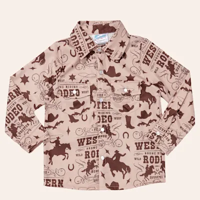 Shea Baby Toddler Boys' Brown Rodeo Print Long Sleeve Pearl Snap Western Shirt