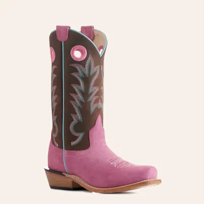 Old West Kids Pink Suede and Brown Punchy Square Toe Cowboy Boots