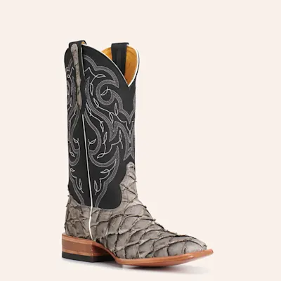 Cavender's Women's Horseman Charcoal Pirarucu & Black Leather Wide Square Toe Cowboy Boots
