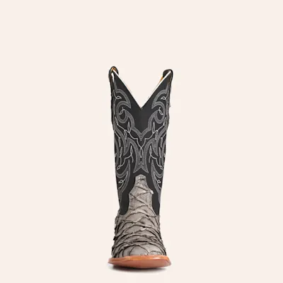 Cavender's Women's Horseman Charcoal Pirarucu & Black Leather Wide Square Toe Cowboy Boots