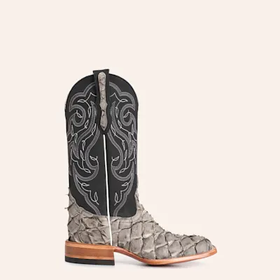Cavender's Women's Horseman Charcoal Pirarucu & Black Leather Wide Square Toe Cowboy Boots 5 Cavender's Women's Horseman Charcoal Pirarucu & Black Leather Wide Square Toe Cowboy Boots