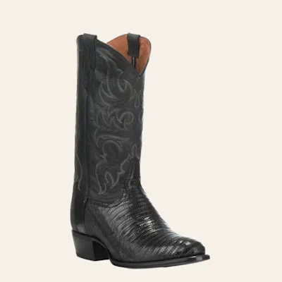 Tony Lama Men's Black Lizard R-Toe Exotic Cowboy Boots