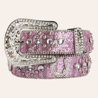 Nocona Girls' Pink Glitter with Horseshoe Concho & Rhinestones Belt