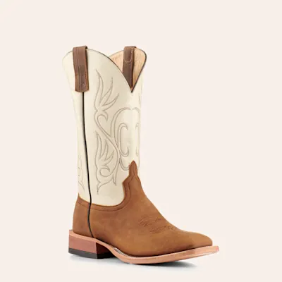 Anderson Bean Men's Natural Brown Bison and Bone Hybrid Sole Wide Square Toe Cowboy Boots