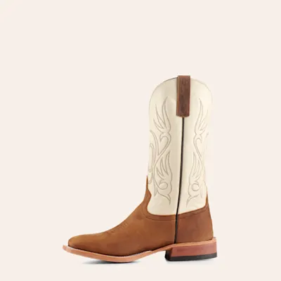 Anderson Bean Men's Natural Brown Bison and Bone Hybrid Sole Wide Square Toe Cowboy Boots