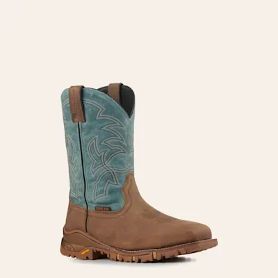 Tony Lama Men's Ash Gray and Mineral Blue Wide Square Steel Toe Work Boot