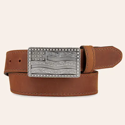 Justin Men's Brown Flying High with Flag Buckle Western Belt
