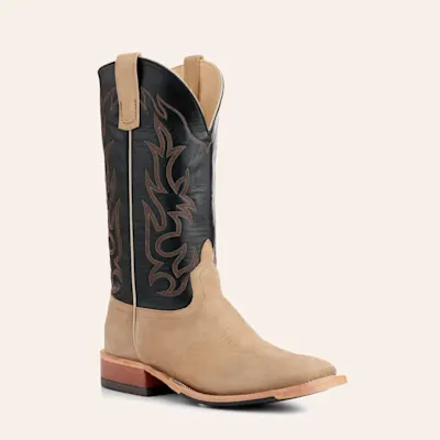 Anderson Bean Men's Tan Crazy Horse Roughout and Black Hybrid Wide Square Toe Cowboy Boots