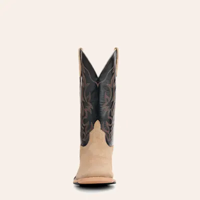 Anderson Bean Men's Tan Crazy Horse Roughout and Black Hybrid Wide Square Toe Cowboy Boots