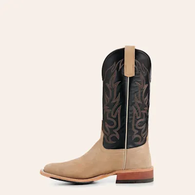 Anderson Bean Men's Tan Crazy Horse Roughout and Black Hybrid Wide Square Toe Cowboy Boots