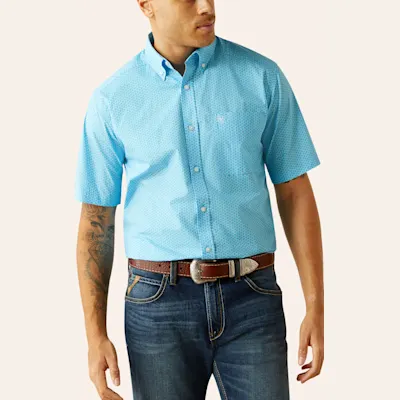 Ariat Men's Simeon Bright Blue Geo Western Shirt