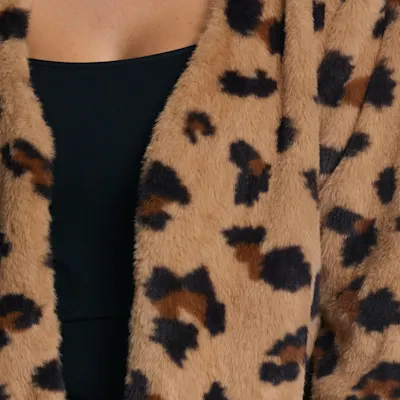 HYFVE Women's Leopard Print Open Front Faux Fur Jacket