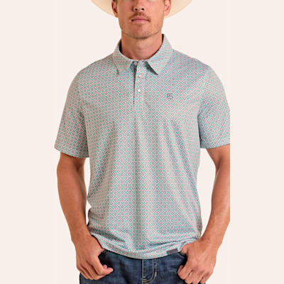 Panhandle Slim Men's Turquoise & Brown Performance Geo Print Polo Shirt