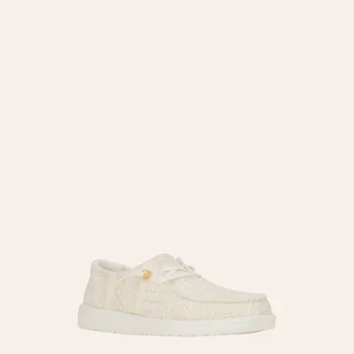 Hey Dude Women's Wendy White & Gold Crochet Lace Moc Toe Casual Shoes