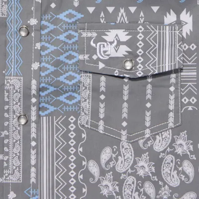 Cowboy Hardware Boy's Gray Aztec Bandana Print Shirt