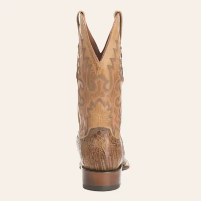 Lucchese Men's Tan Burnish Hornback Caiman Wide Square Toe Exotic Cowboy Boots