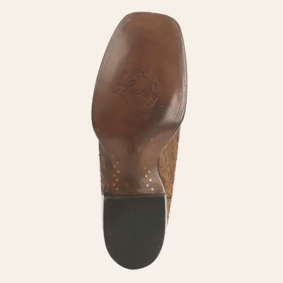 Lucchese Men's Tan Burnish Hornback Caiman Wide Square Toe Exotic Cowboy Boots