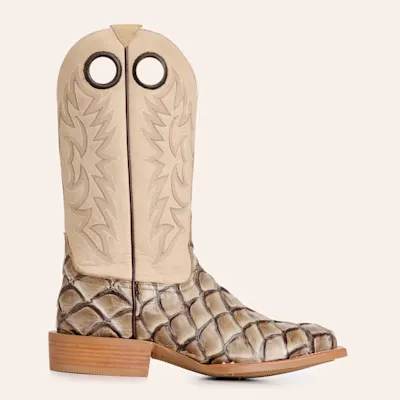Cavender's Men's Intrepid Glazed Taupe and Light Gray Pirarucu Print Wide Square Toe Cowboy Boots 5 Cavender's Men's Intrepid Glazed Taupe and Light Gray Pirarucu Print Wide Square Toe Cowboy Boots