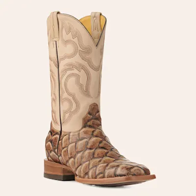 Cavender's Men's Endurance Camel and Sand Pirarucu Print Square Toe Cowboy Boots