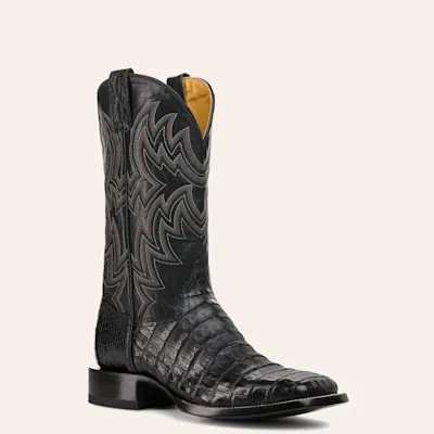 Cavender's Men's Black Caiman Tail Wide Square Toe Exotic Cowboy Boots
