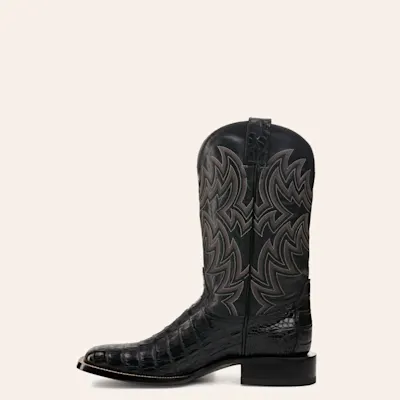 Cavender's Men's Black Caiman Tail Wide Square Toe Exotic Cowboy Boots