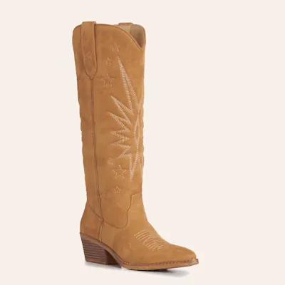 Roper Women’s Tan Faux Suede Star Snip Toe Cowboy Boots