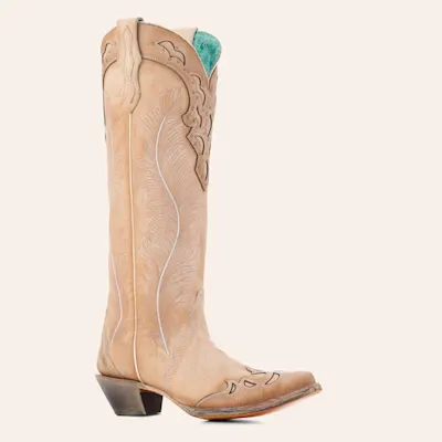 Corral Women's Sand Crackled Overlay & Studs Snip Toe Cowboy Boots