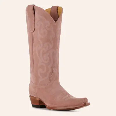 Cavender’s Women’s Suede Pink with Tonal Embroidery Snip Toe Cowboy Boots