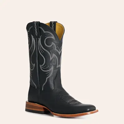 Cavender’s Men’s Black Leather Wide Square Toe Cowboy Boots