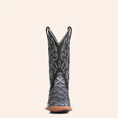 Cavender's Women's Intrepid Gray Pirarucu Print & Black Faux Leather Wide Square Toe Cowboy Boots