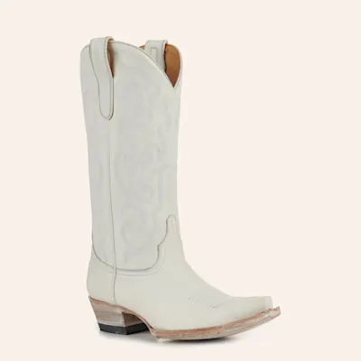 Cavender’s Women’s Leather White with Tonal Embroidery Snip Toe Cowboy Boots
