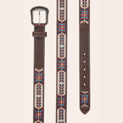 3D Belt Co Men's Brown with Red Blue and Cinnamon Aztec Stitch Western Belt