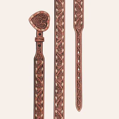 Angel Ranch Girl's Pink Floral Tooled Leather Matching Heart Buckle Belt