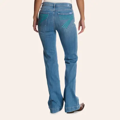7 For All Mankind Women's Dojo Iceflow Medium Wash 34" Trouser Jeans