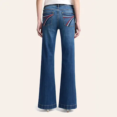 7 For All Mankind Women's DOJO Tailorless Medium Wash Royalty Red White & Blue Pocket Jeans