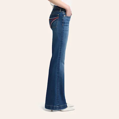 7 For All Mankind Women's DOJO Tailorless Medium Wash Royalty Red White & Blue Pocket Jeans