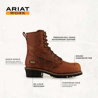 Ariat Men's Copper Shock Shield Waterproof Round Composite Toe Lace Up Logger Work Boot