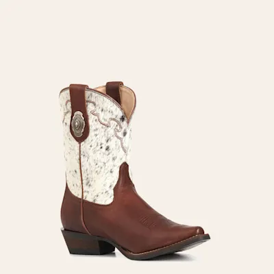 Rockin' C Women's Roasted Pecan & Speckled Hair On Hide Snip Toe Cowboy Boots