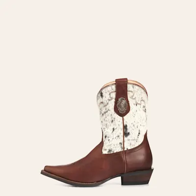 Rockin' C Women's Roasted Pecan & Speckled Hair On Hide Snip Toe Cowboy Boots