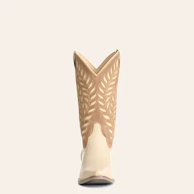 Rockin' C Women's Cream & Sand Botanical Inlay Snip Toe Cowboy Boots