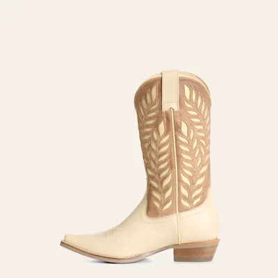 Rockin' C Women's Cream & Sand Botanical Inlay Snip Toe Cowboy Boots
