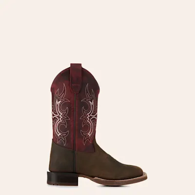 Old West Kids Brown and Burgundy Wide Square Toe Cowboy Boots 5 Old West Kids Brown and Burgundy Wide Square Toe Cowboy Boots
