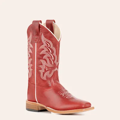 Old West Youth Dark Red Wide Square Toe Cowboy Boots