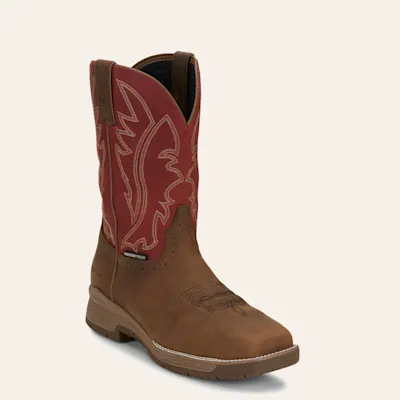 Justin Men's Brown & Red Nitread Waterproof Oil & Slip Resistant Work Boots