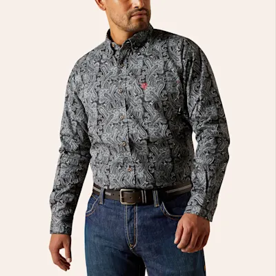 Ariat Men's FR Bogart Black Paisley Print Work Shirt