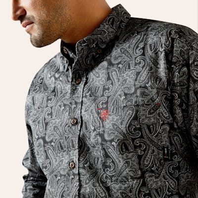 Ariat Men's FR Bogart Black Paisley Print Work Shirt