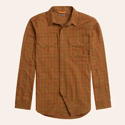 Walls Men's High Ridge Pecan Plaid Print Long Sleeve Flannel Work Shirt