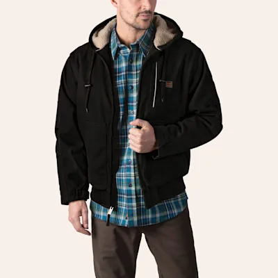 Walls Men's Mingus Midnight Black Sherpa Lined Duck Work Bomber Jacket