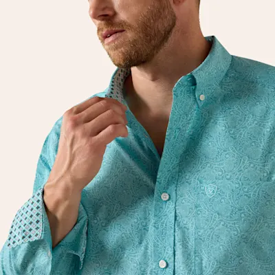 Ariat Men's Cormac Blue Paisley Print Wrinkle Free Long Sleeve Shirt