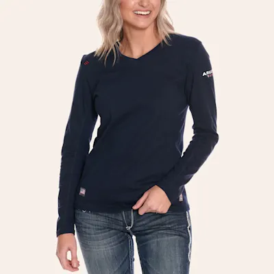 Ariat Women's Navy AC Long Sleeve FR Work Shirt